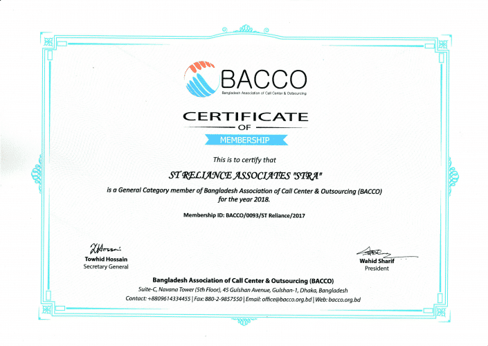 BACCO Membership Certificate- 2018