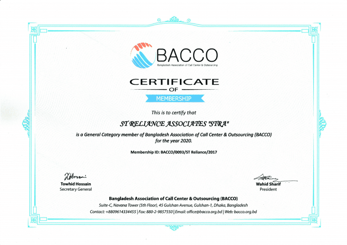 BACCO Membership Certificate -2020