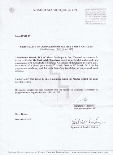 CC certificate of ED- Shah Jalal Chowdury